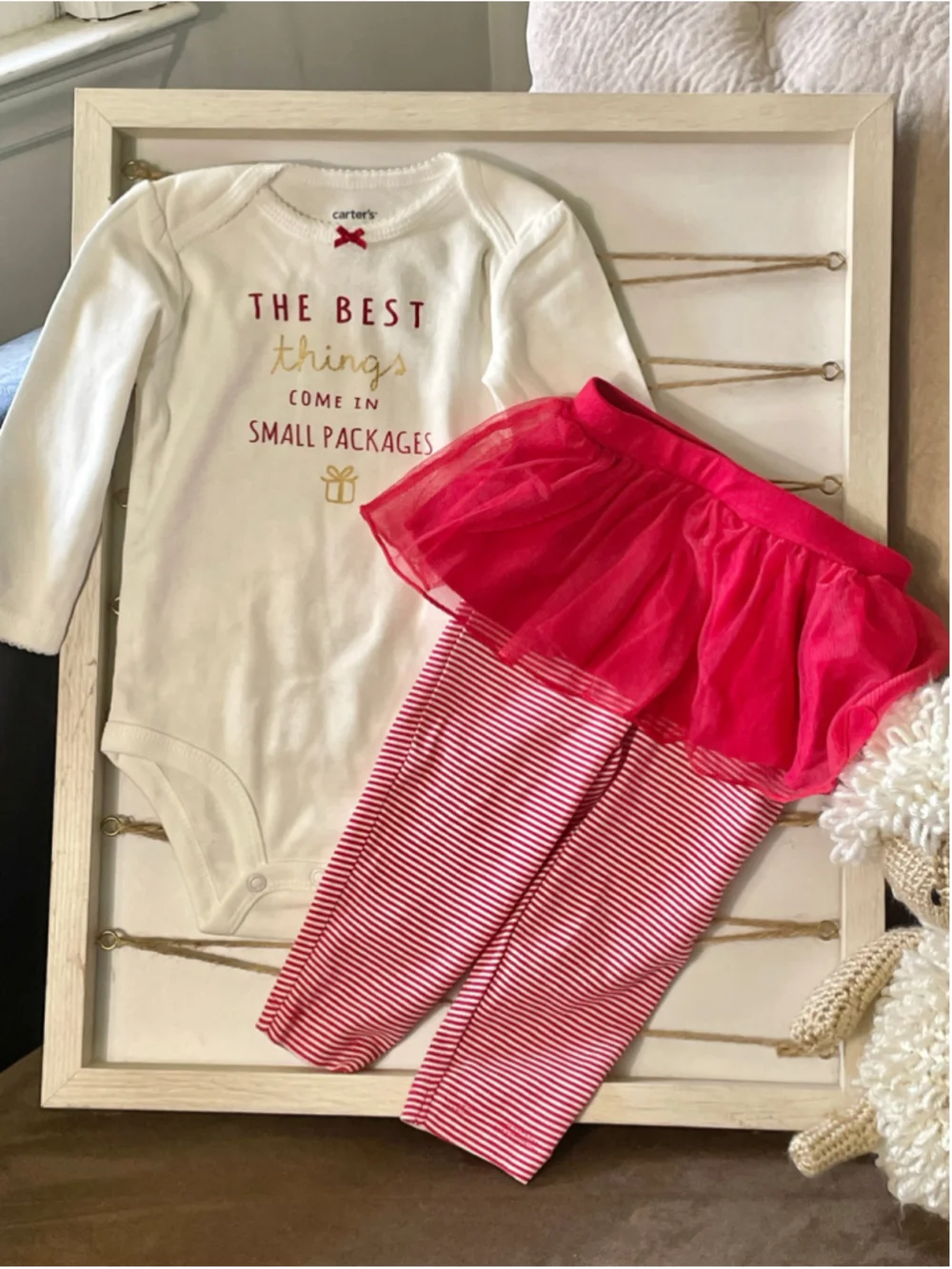 Carter's Small Packages 2 Piece Holiday Tutu Bodysuit Set 6-9 Months Christmas